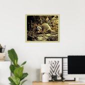 木の上に座っている岩のタヌキ ポスター (ホームオフィス)