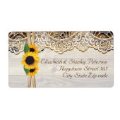 木の上に白いレース、リボンとヒマワリ結婚ス ラベル (正面)