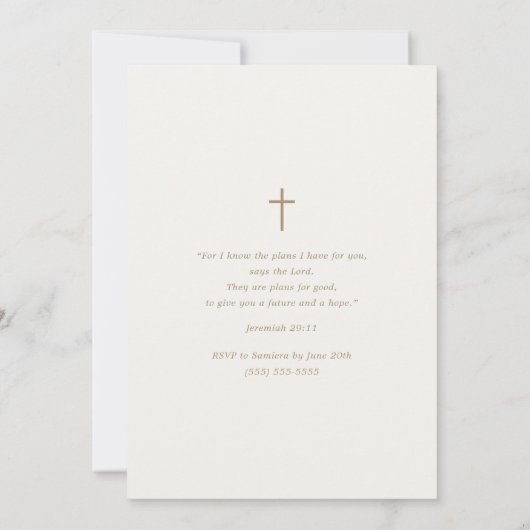 木の上に素朴ひまエレガントの花の洗礼 招待状 (裏面)