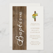 木の上に素朴ひまエレガントの花の洗礼 招待状 (正面/裏面)