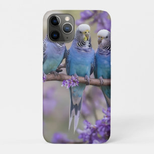 木の上のおしゃべり：ジャカランダの木の青いブダギー。 iPhone 11 PROケース