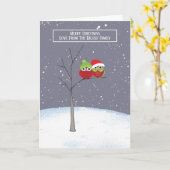 木の上のかわいいフクロウのクリスマスパーソナライズ カード (黄色い花)