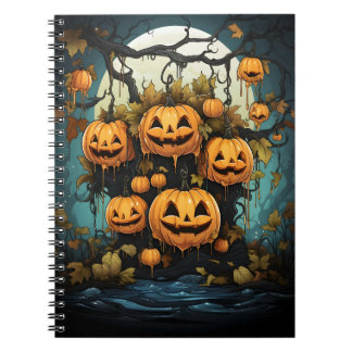木の上のぶら下がったハロウィーン屋外のカボチャ ノートブック
