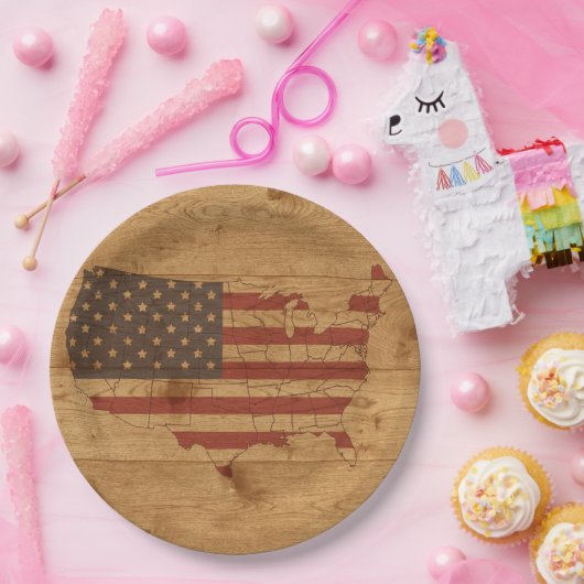 木の上のアメリカ素朴国旗| USA愛国パップ ペーパープレート (パーティー)