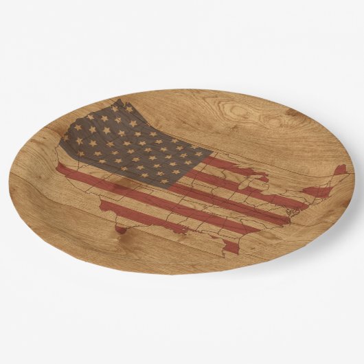 木の上のアメリカ素朴国旗| USA愛国パップ ペーパープレート (アングル)