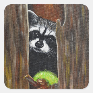 木の上のアライグマの絵 スクエアシール