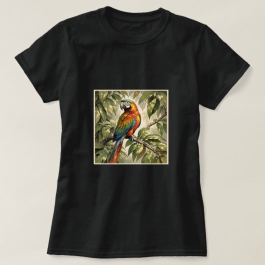 木の上のオウムの絵 Tシャツ (デザイン正面)
