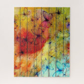 木の上のカラフル蝶素朴 ジグソーパズル (縦)