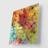 木の上のカラフル蝶素朴 スクエア壁時計 (傾斜)