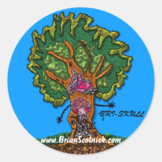 木の上のキノコ ラウンドシール (正面)