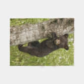 木の上のクロクマの子熊 フリースブランケット (正面(横))
