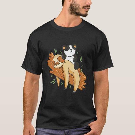 木の上のパンダとナマケモノ Tシャツ (正面)