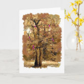 木の上の乳がんリボン カード (黄色い花)