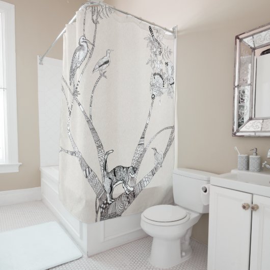 木の上の動物 シャワーカーテン (インサイチュ)