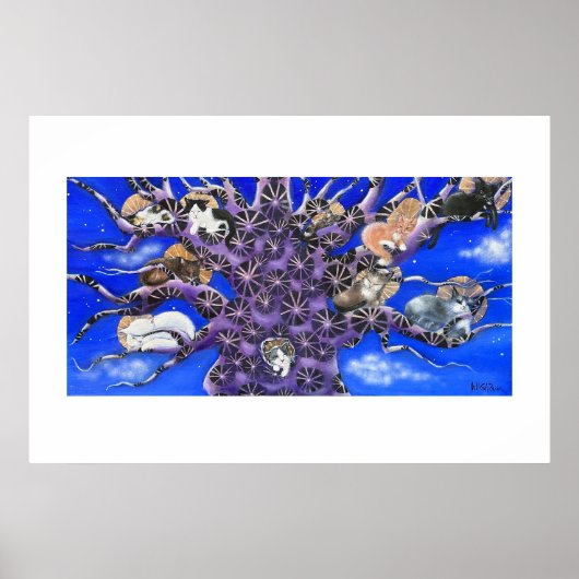 木の上の猫のファンタジーアート ポスター (正面)