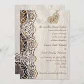 木の上の白いレースと段ボール結婚ハート 招待状 (正面/裏面)