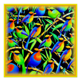 木の上の絵画鳥。買今 ポスター