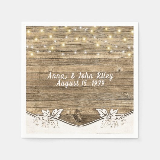 木の上の記念日の照明照明 スタンダードカクテルナプキン (正面)