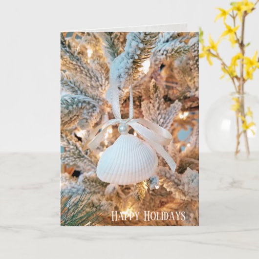 木の上の貝殻のクリスマスオーナメント カード (黄色い花)