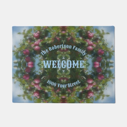 木の上の赤い絵画りんごパーソナライズされた ドアマット (正面)