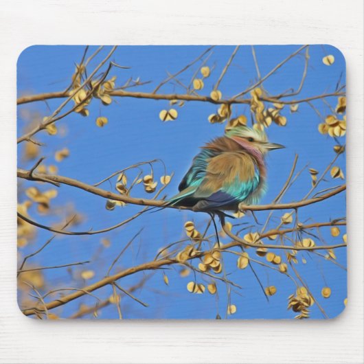 木の上の鳥と青空の写真 マウスパッド (正面)