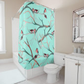 木の上の鳥は水色の手絵を描を使う シャワーカーテン (インサイチュ)