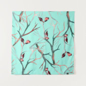 木の上の鳥は水色の手絵を描を使う タペストリー (正面(横))