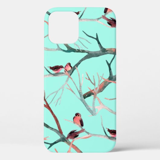 木の上の鳥は水色の手絵を描を使う Case-Mate iPhoneケース (裏面)