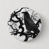 木の上の黒いワシ 黒白写真 缶バッジ (正面)