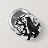 木の上の黒いワシ 黒白写真 缶バッジ (正面&裏面)