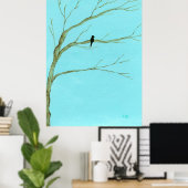 木の上の黒い鳥の風景画アート ポスター (ホームオフィス)