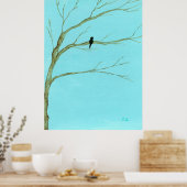 木の上の黒い鳥の風景画アート ポスター (キッチン)