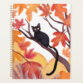 木の上の黒猫 | 秋 紅葉 おばけ かわいい プランナー手帳