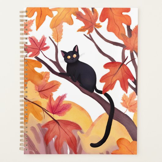木の上の黒猫 | 秋 紅葉 おばけ かわいい プランナー手帳 (正面)