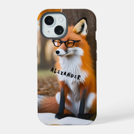 木の下で本を読むかわいいキツネ iPhone 15ケース