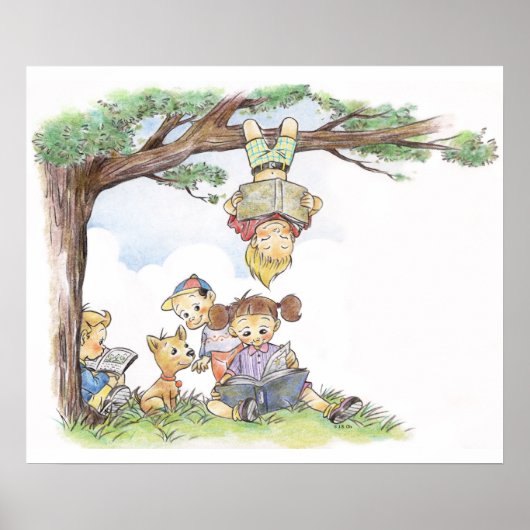 木の下で本を読む子供たち ポスター (正面)