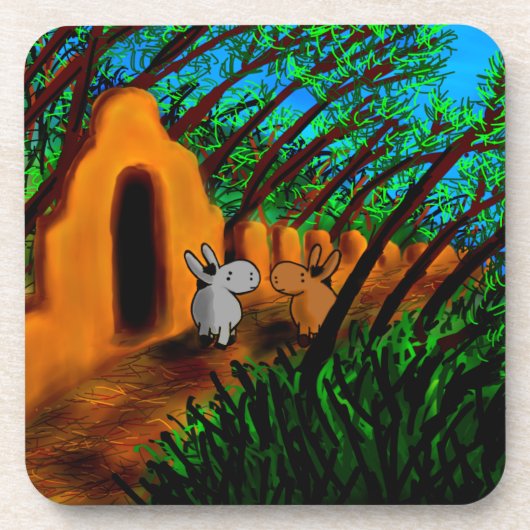 木の下で歩いているろば コースター (正面)