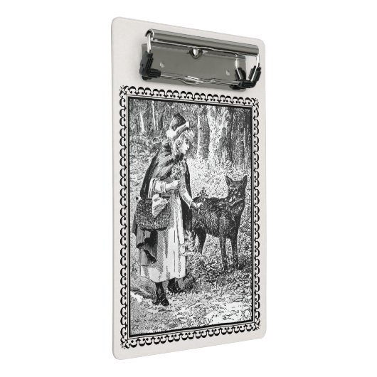 木の下で狼と話す額縁の赤い乗馬フード ミニクリップボード (アングル)