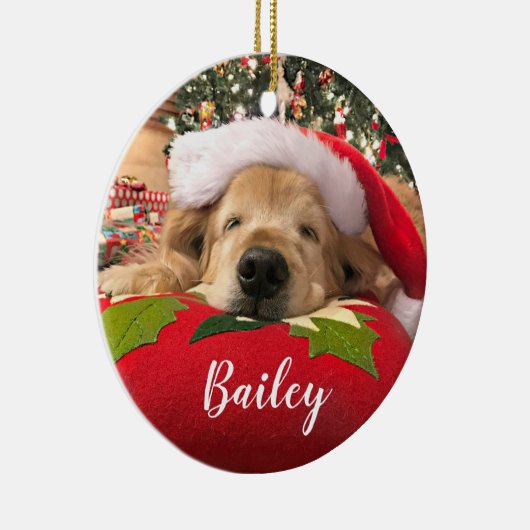 木の下で眠ったクリスマスのゴールデン・リトリーバー犬 セラミックオーナメント (右)