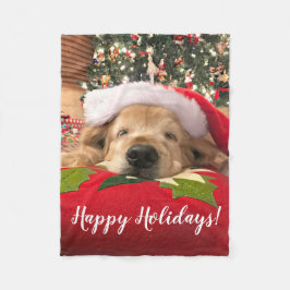 木の下で眠ったクリスマスのゴールデン・リトリーバー犬 フリースブランケット