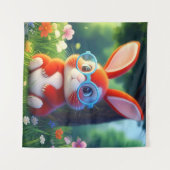 木の下にすわってかわいい赤うさぎ–75767 タペストリー (正面(横))