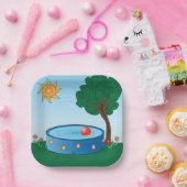 木の下に子どもがプールに入る ペーパープレート (パーティー)