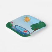 木の下に子どもがプールに入る ペーパープレート (傾斜あり)