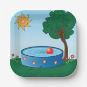 木の下に子どもがプールに入る ペーパープレート (正面)