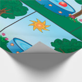 木の下に子どもがプールに入る ラッピングペーパー