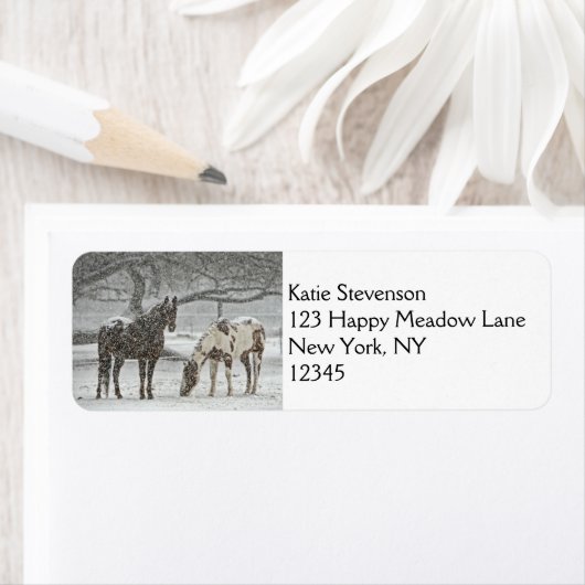 木の下に立つ雪の馬2 ラベル (インサイチュ)