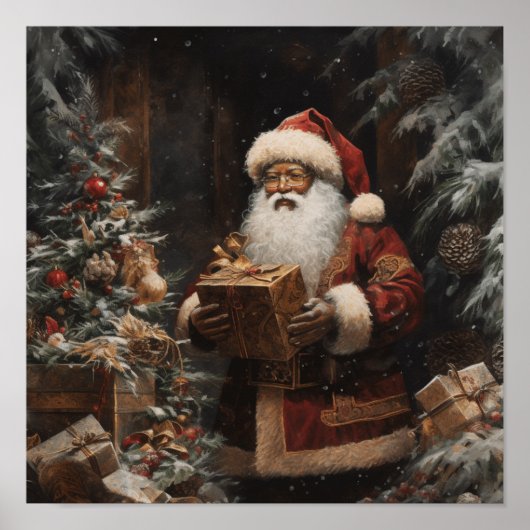 木の下に黒いサンタを置くプレゼント威厳のある ポスター (正面)