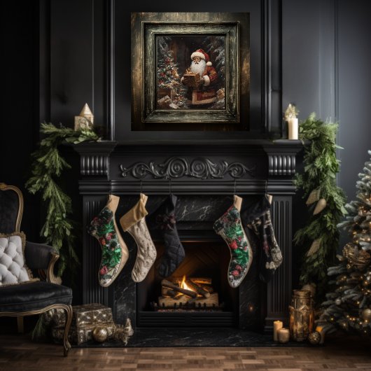 木の下に黒いサンタを置くプレゼント威厳のある ポスター