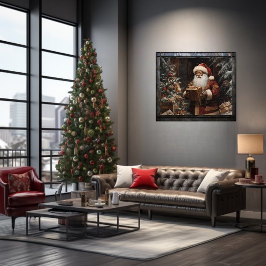 木の下に黒いサンタを置くプレゼント威厳のある ポスター