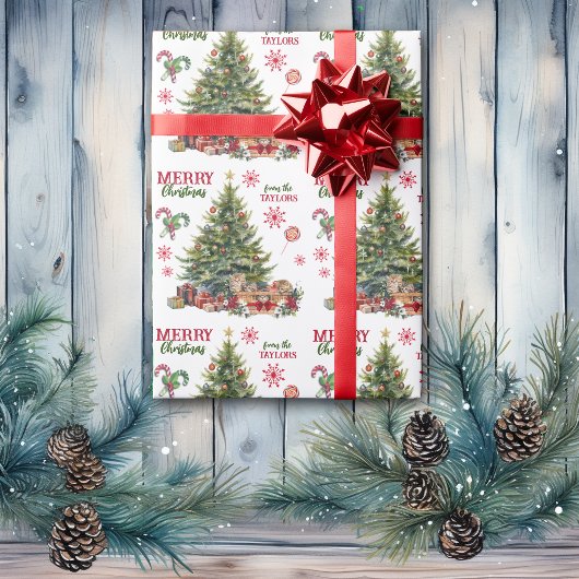 木の下のクリスマスキッチンバスケット ラッピングペーパー